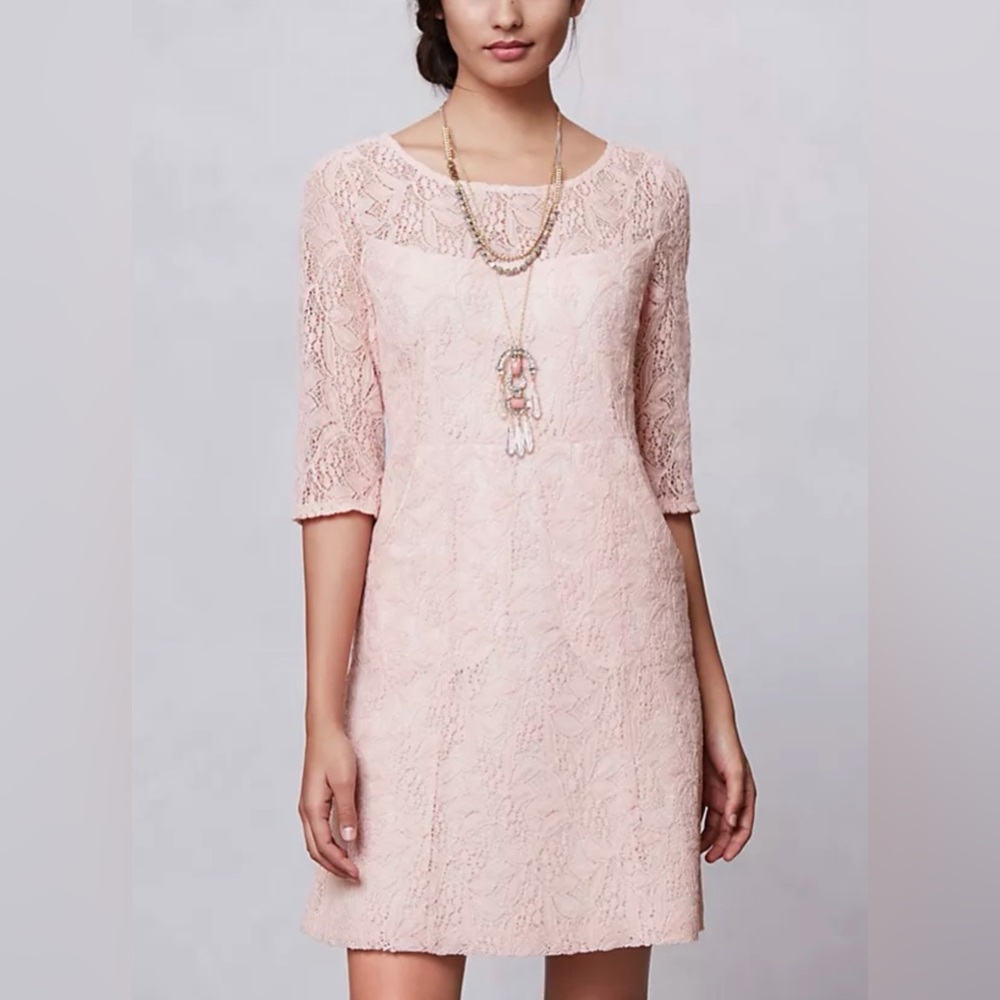 Maeve Blush Pink Lace Long Sleeve Shift Dress